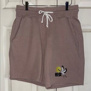 Blind Rooster Light Taupe Flying Crane Cotton Fleece Shorts